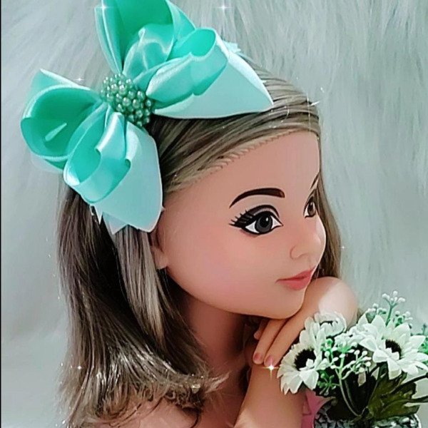 Tiara Belli Verde Claro Laço Miolo de Perolas