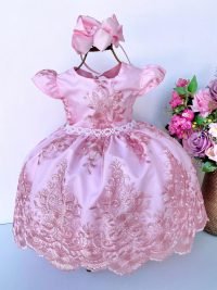 Vestido Mary Kids Rosa Bebê Realeza