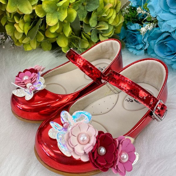 Sapatilha Doce Pe Juju Jardim Encantado Vermelha Metalizada