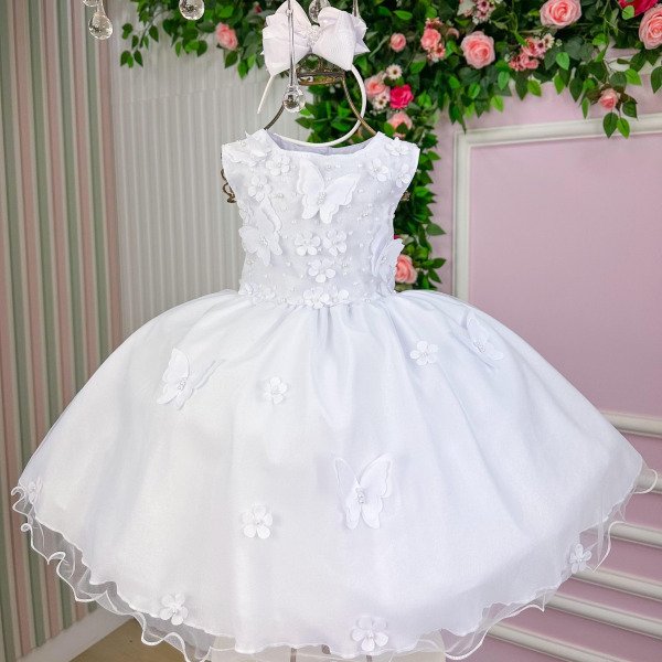 Vestido Marie Jardim das Borboletas Branco Viviane