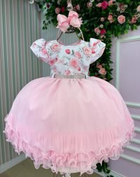 Vestido Menina Bonita Jardim Encantado Rosa Bebe Jaqueline
