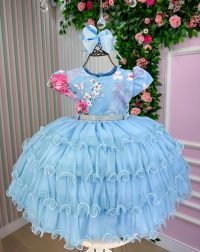 Vestido Menina Bonita Jardim Encantado Azul Bebe Natalia