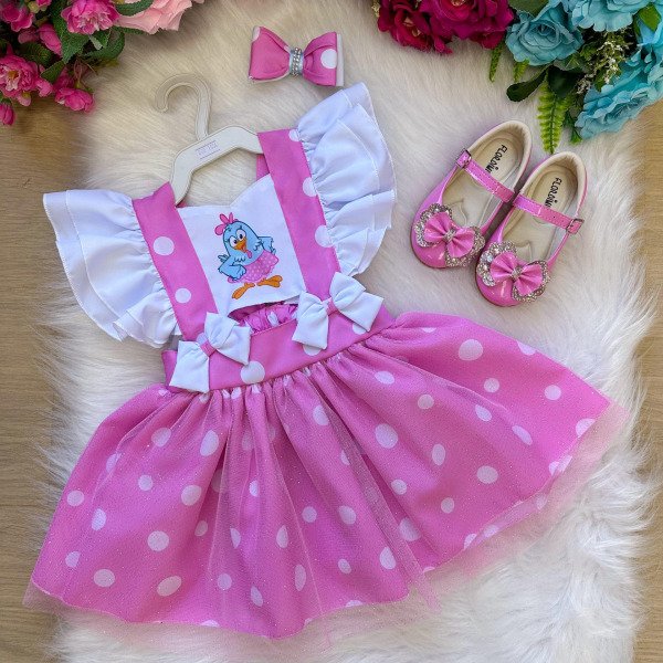 Romper/Vestido Princesa Belli Galinha Pintadinha Rosa