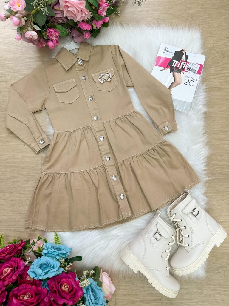 Vestido Blogueirinha Sarja Inverno Natalia Marrom Camuflado