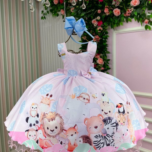 Vestido Ysa Kids Safari Rosa Bebe