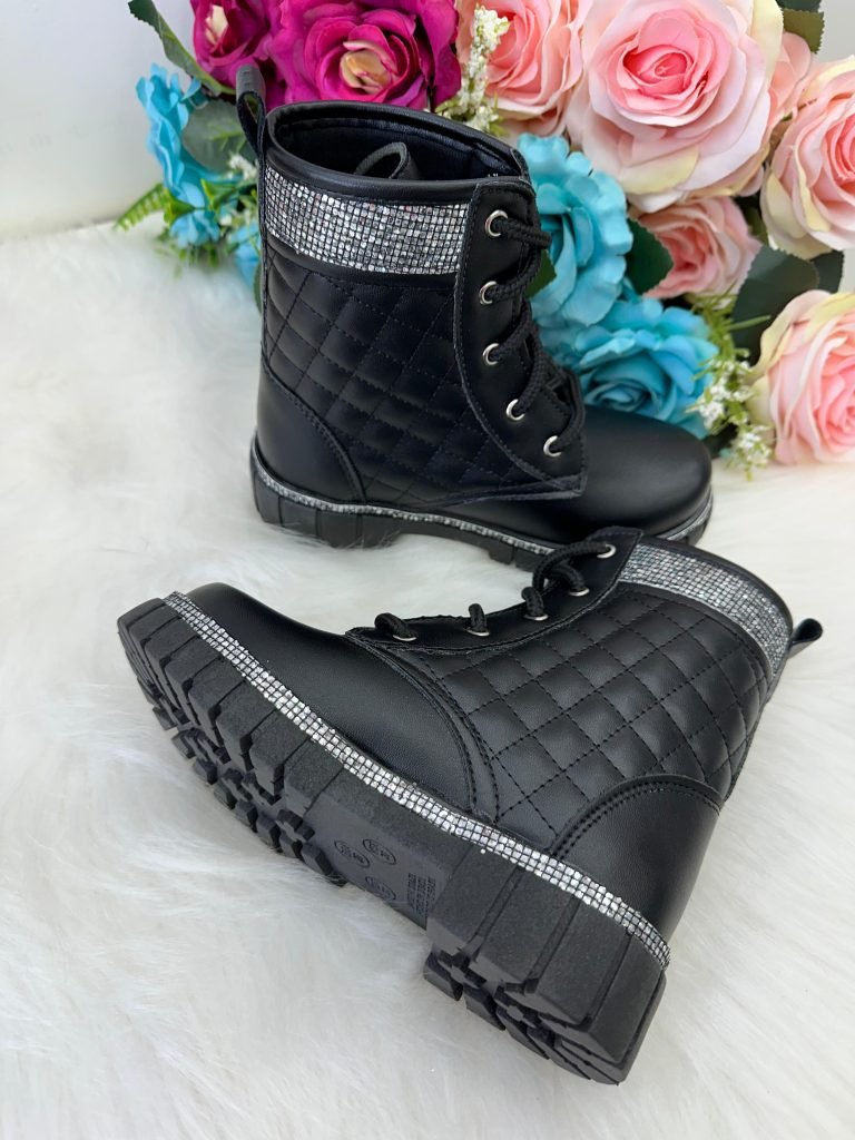 Bota/Coturno Nilqi Marilia Cano Baixo Preto Brilho