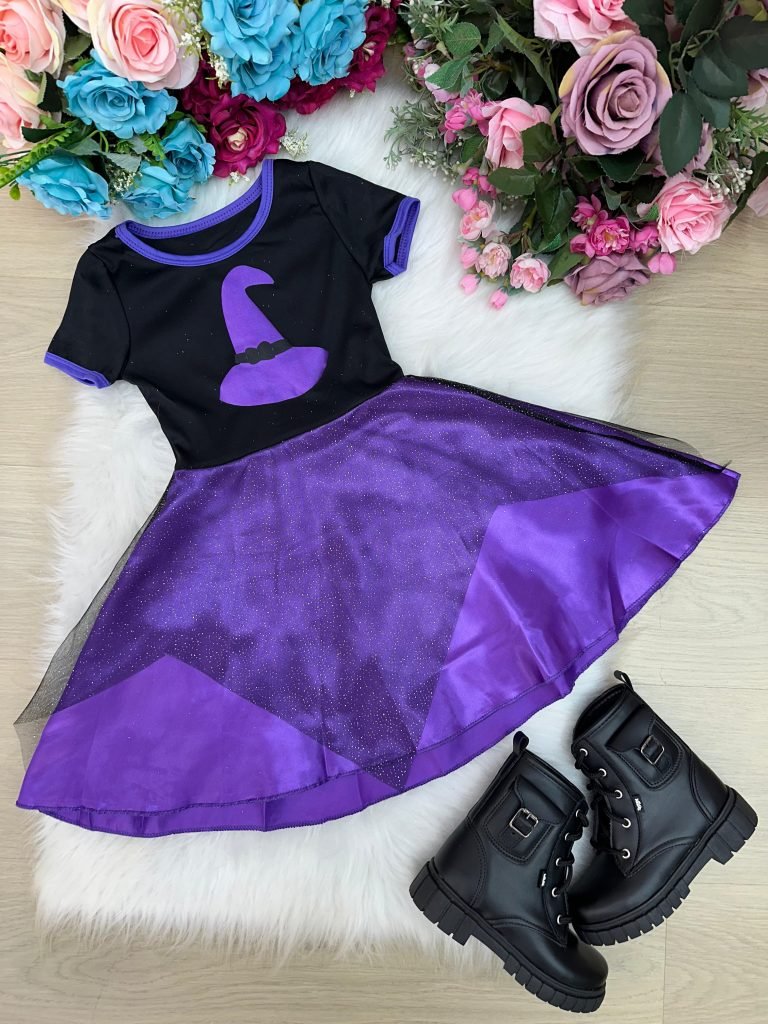 Fantasia Halloween Menina Bruxinha Roxa