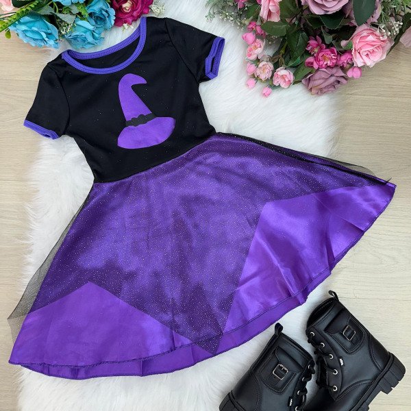 Fantasia Halloween Menina Bruxinha Roxa