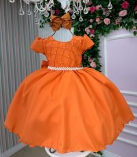 Vestido Ysa Kids Terracota Peito Perolas