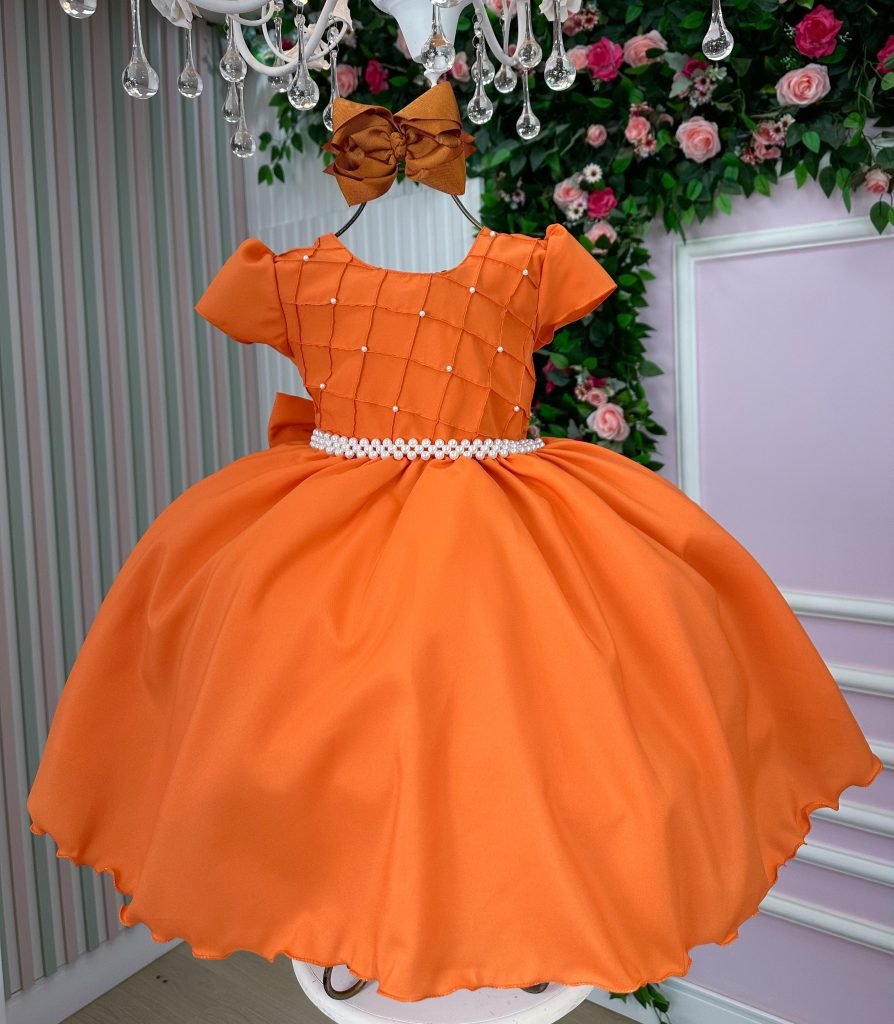 Vestido Ysa Kids Terracota Peito Perolas