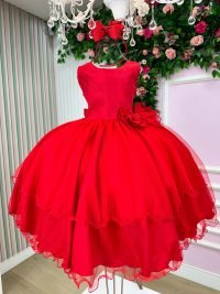 Vestido Bella Child Nara Vermelho Laço