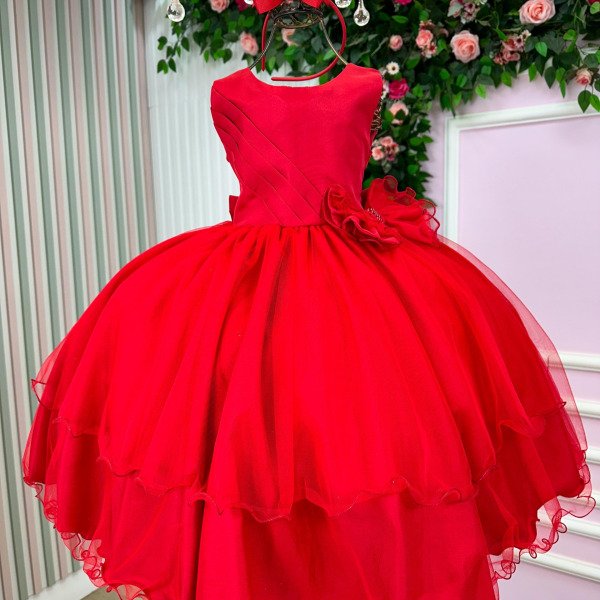 Vestido Bella Child Nara Vermelho Laço