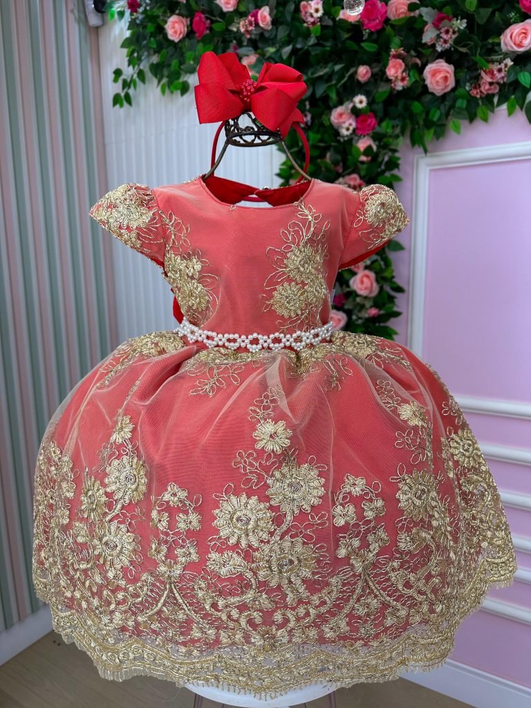 Vestido Marie Realeza Luci Vermelho e Dourado