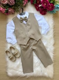 Conjunto Miss Cherry Social Leonardo Colete Bege – Marrom