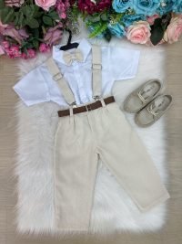 Conjunto Miss Cherry Suspensorio Luiz Linho Bege