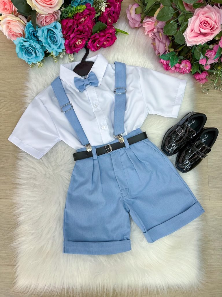 Conjunto Miss Cherry Gustavo Suspensorio Shorts Azul Serenity