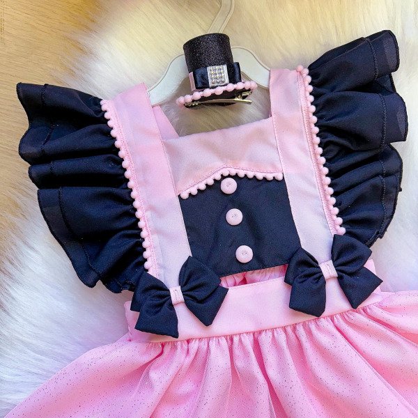Romper/Vestido Princesa Belli Mundo Bita Rosa e Preto