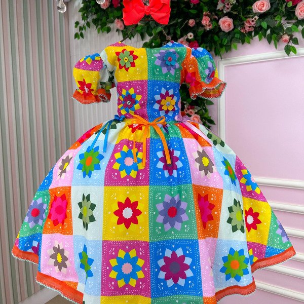 Vestido Marie Junino Luxo Quermesse Elegante Laranja