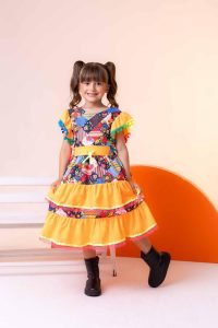 Vestido Banana Club Junino Luxo Arraiá da Graça Laranja