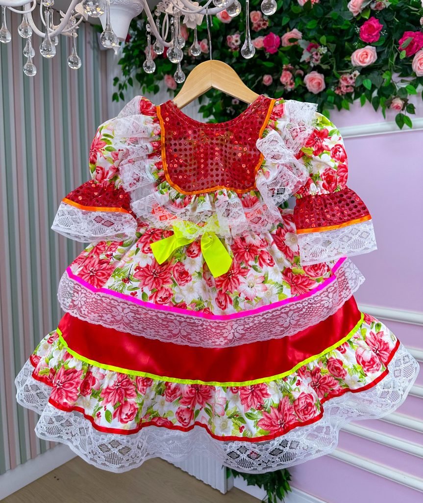 Vestido Junino Bell Luxo Arraia do Brilho Vermelho