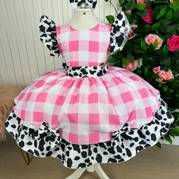 Vestido Tematicos Kids Fazendinha Rosa Vaquinha
