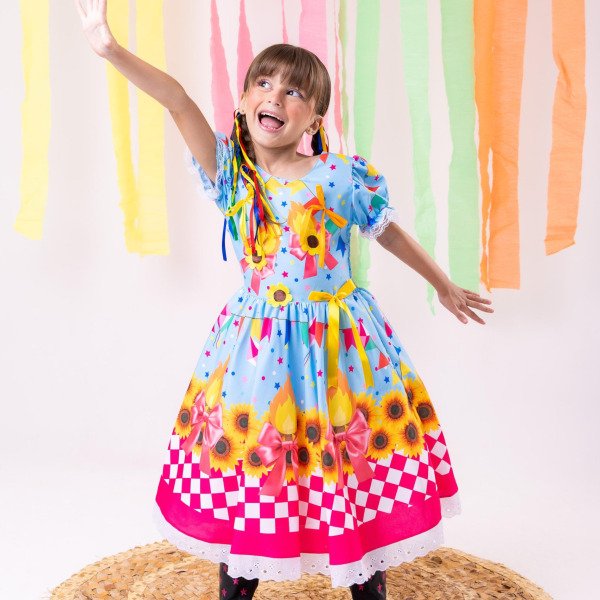 Vestido Marie Junino Luxo Quadrilha das Estrelas Azul