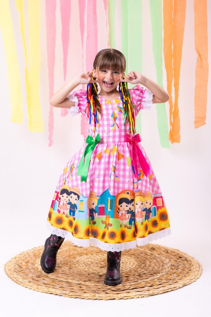 Vestido Marie Junino Luxo Arraia Do Sorriso Rosa