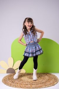 Conjunto Junino Miss Cherry Melissa Xadrez Azul Bebe