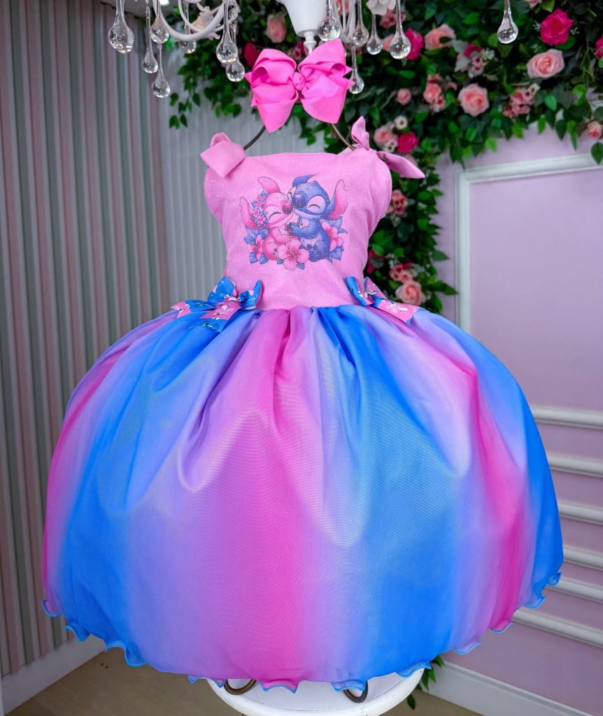 Vestido Tematico Luxo Stitch e Angel Rosa