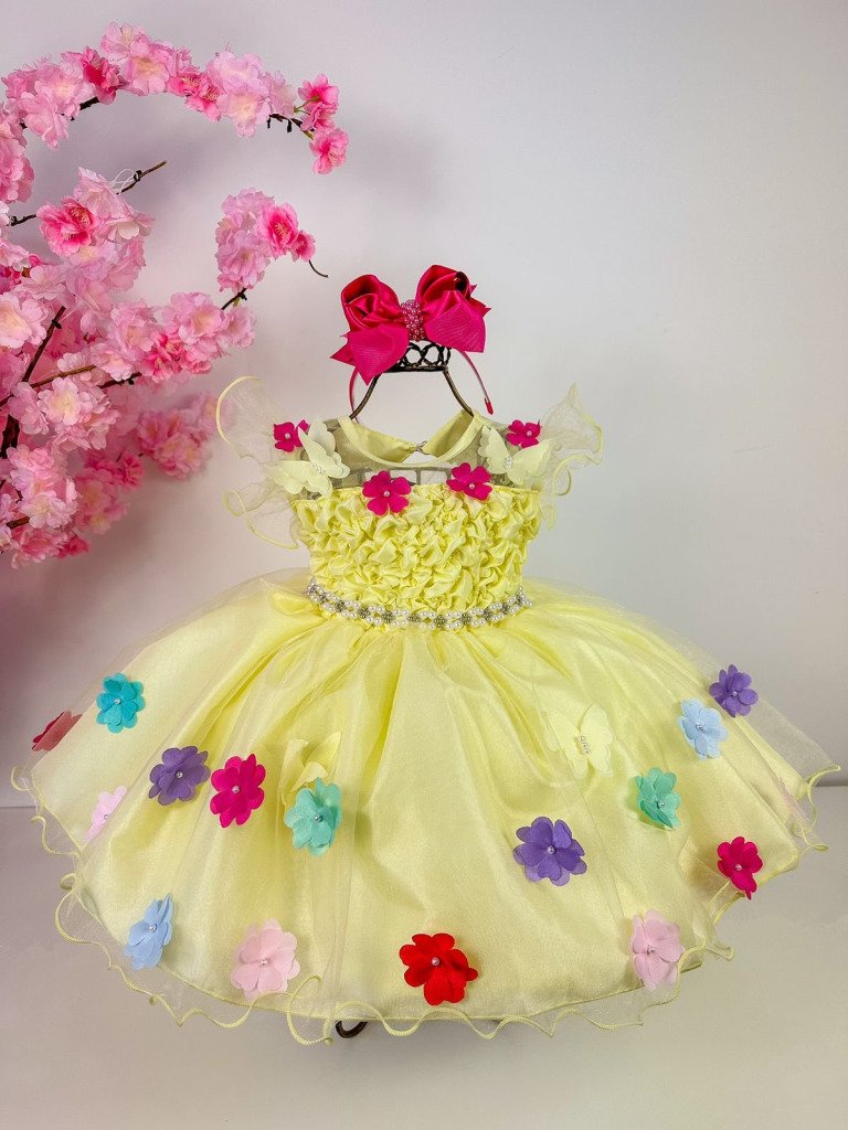 Vestido Princesa Belli Bia Jardim Encantado Amarelo