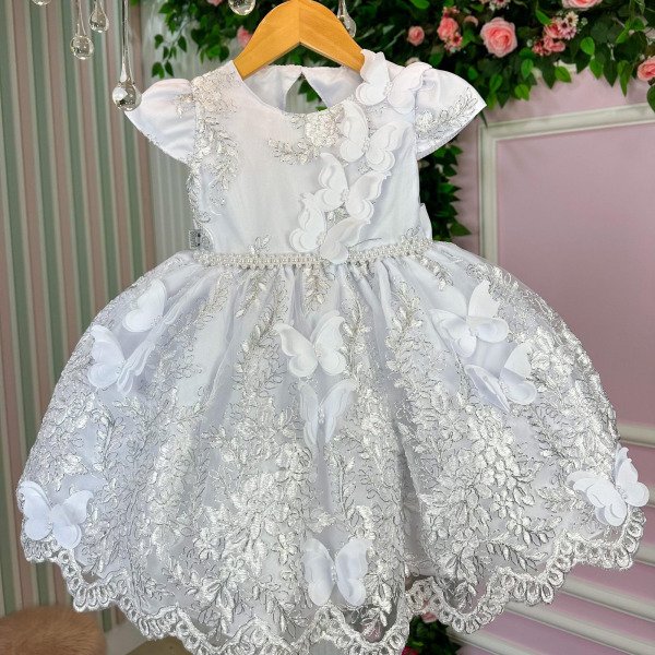 Vestido Infantil Marie Jardim Encantado Luxo Branco