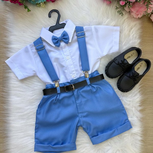 Conjunto Miss Cherry Meninos Social Shorts Ravi Azul Serenity