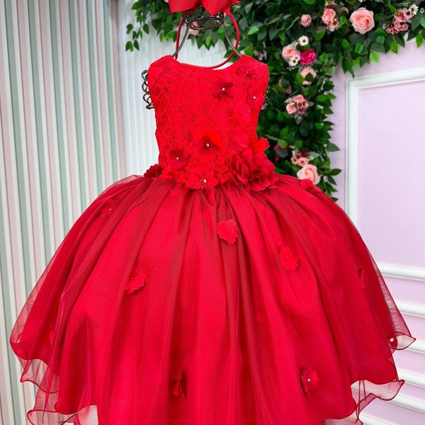 Vestido Juvenil Vila Lele Regata Flores Vermelho