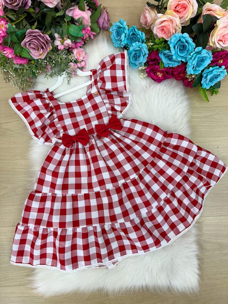 Vestido Banana Club Aline Xadrez Vermelho