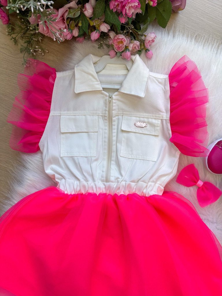 Vestido Blogueirinha Babado Rebeca Rosa Neon