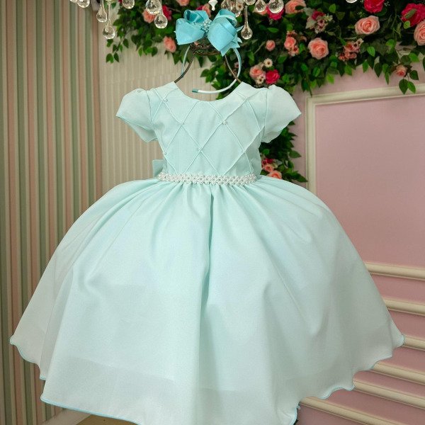 Vestido Ysa Kids Verde Claro Peito Perolas