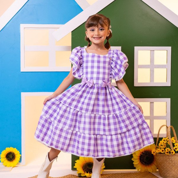 Vestido Banana Club Aline Xadrez Lilas