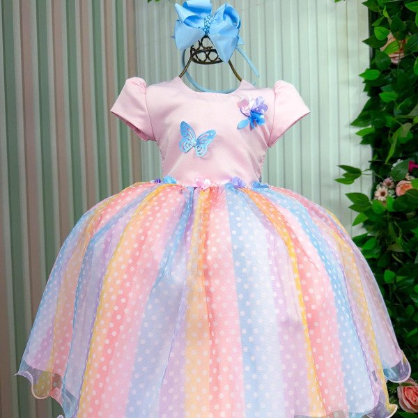 Vestido Vila Lele Ana Clara Rosa Saia Colorida