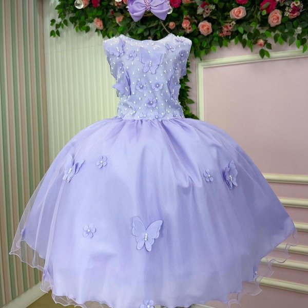 Vestido Marie Jardim das Borboletas Lilas Viviane