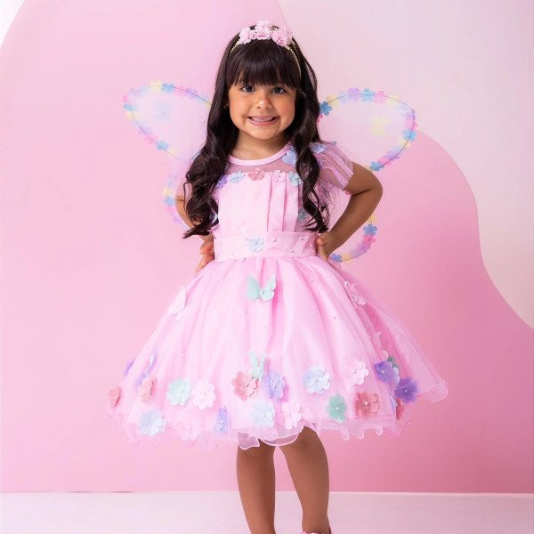 Vestido Marie Jardim Encantado Isis Luxinho Rosa