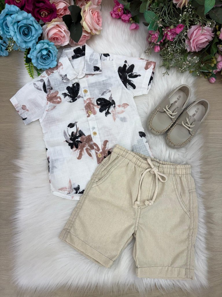 Conjunto Meninos Lucas Banana Club Shorts Linho Camisa Off Florida