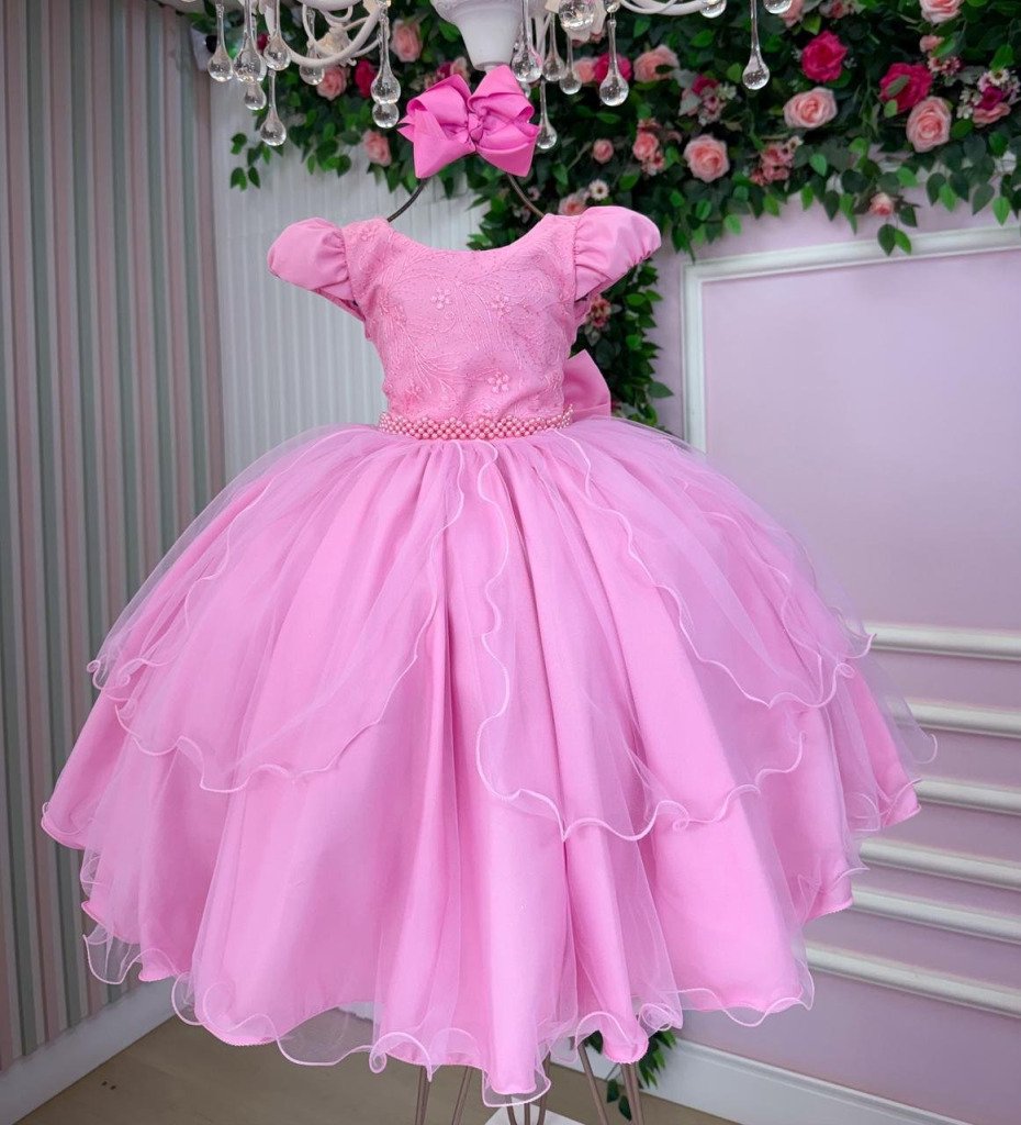 Vestido Bella Child Polly Rosa Chiclete