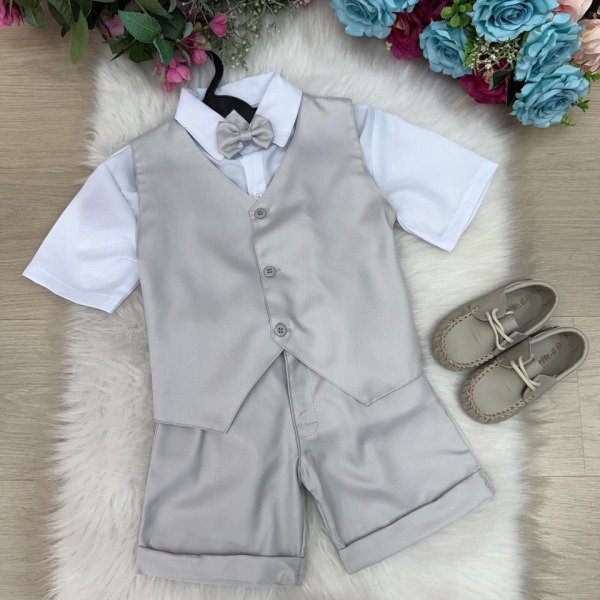 Conjunto Social Miss Cherry Leandro Colete Cinza Claro