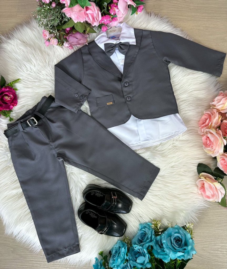 Conjunto Meninos Kanga Social Bruno Cinza Grafite Terno