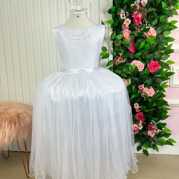 Vestido Infantil Enjoy Longo Regata Branco