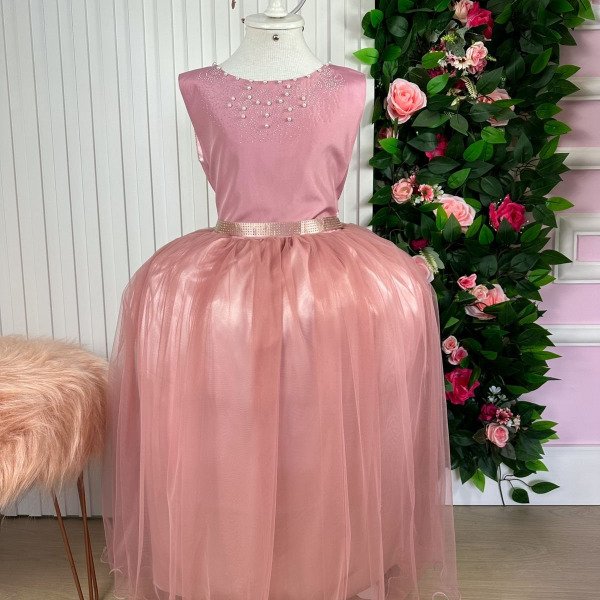 Vestido Infantil Enjoy Longo Regata Rosê