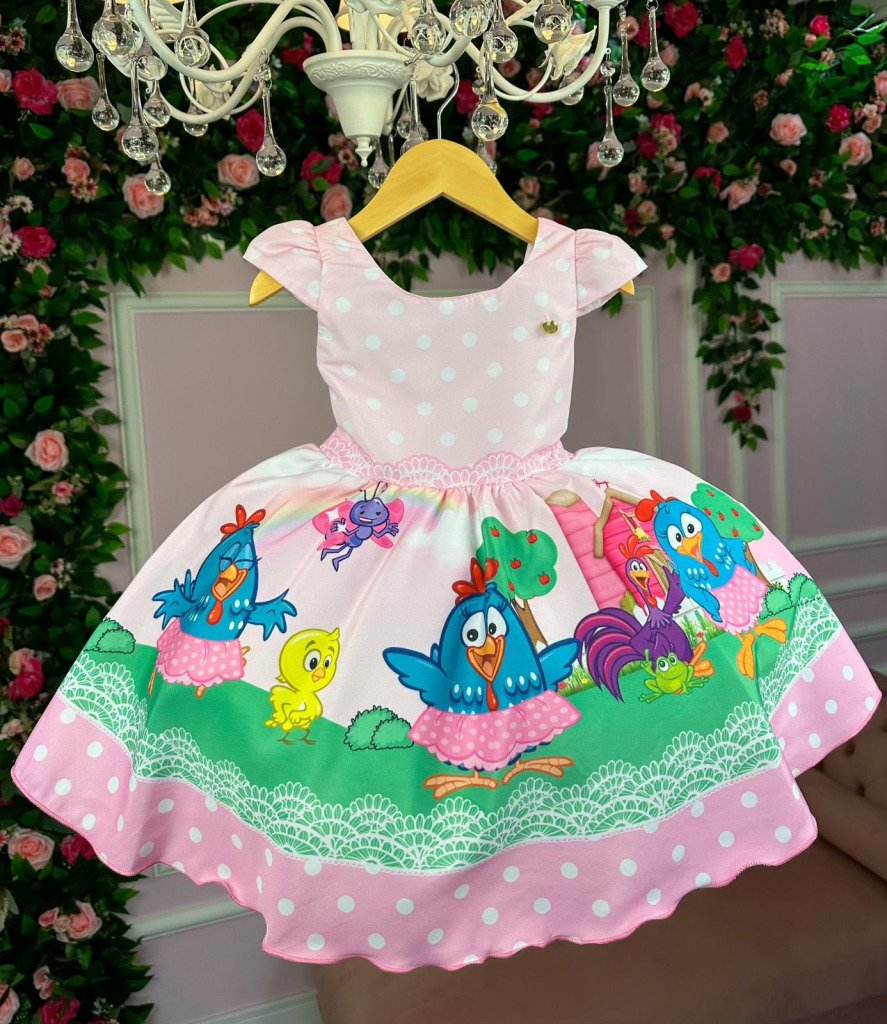 Vestido Infantil Temáticos Kids Galinha Pintadinha