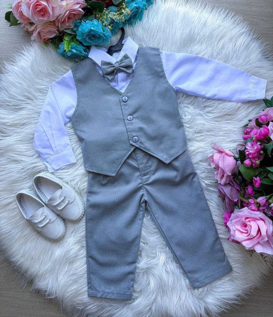 Conjunto Miss Cherry Social Colete Cinza