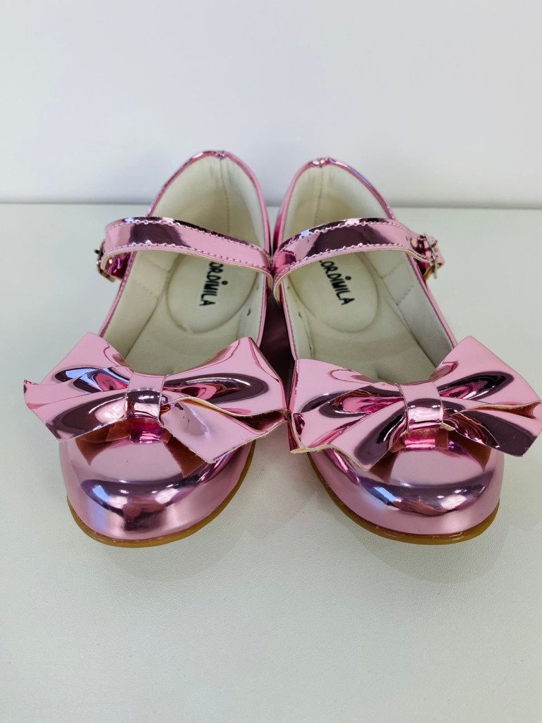 Sapatilha Flor Di Mila Laço Rose Metalizado