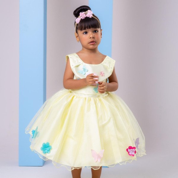 Vestido Princesa Belli Anabel Jardim Encantado Amarelo